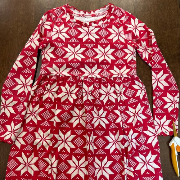 Hanna Andersson Holiday Print Rib Dress Girls Size 120cm (6-7) Scandi Snowflake - Picture 4 of 11